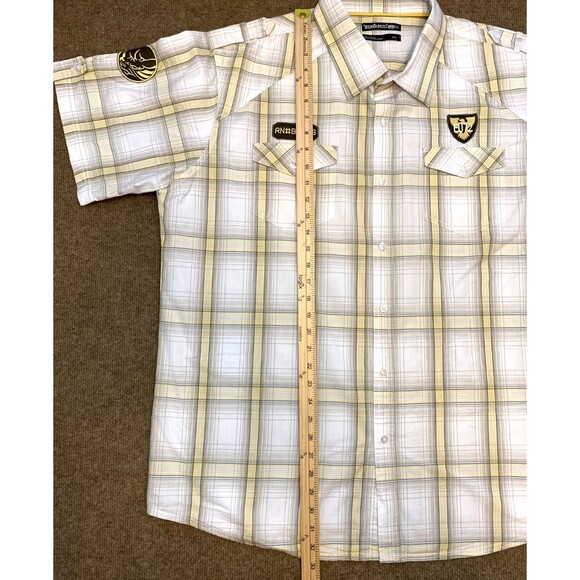 Ecko Unltd Shirt Mens 3XL Short Sleeve Plaid Patch Embellished Cotton Button Up - Picture 3 of 6